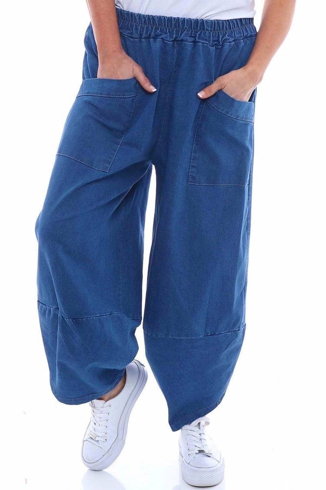 Pantalone Donna Jeans Cargo Monocolore Tasche Elastico Casual Comodo - LE STYLE DE PARIS