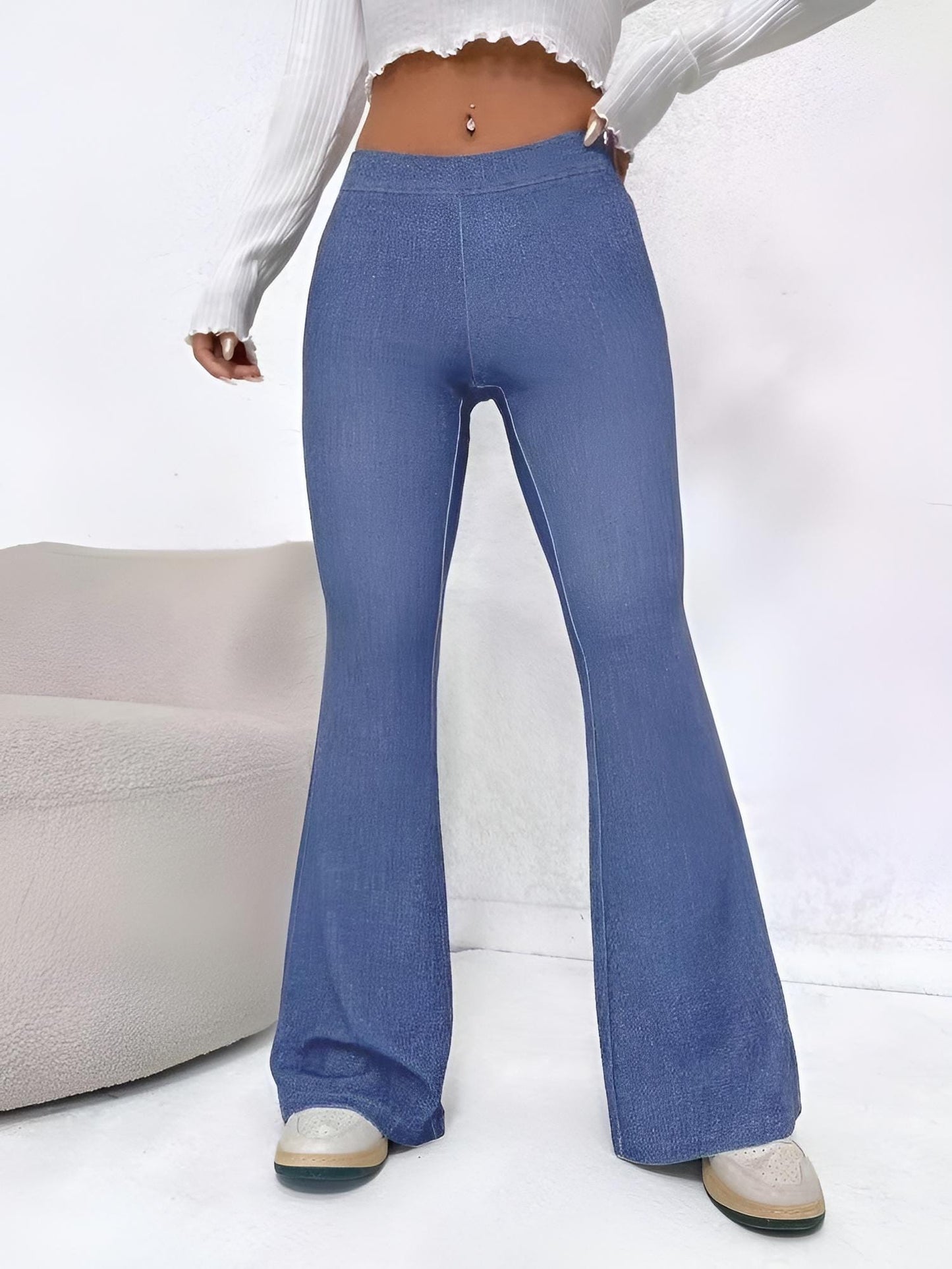 Pantalone Donna Jeans Denim Elastico Zampa Casual Comodo Easy - LE STYLE DE PARIS