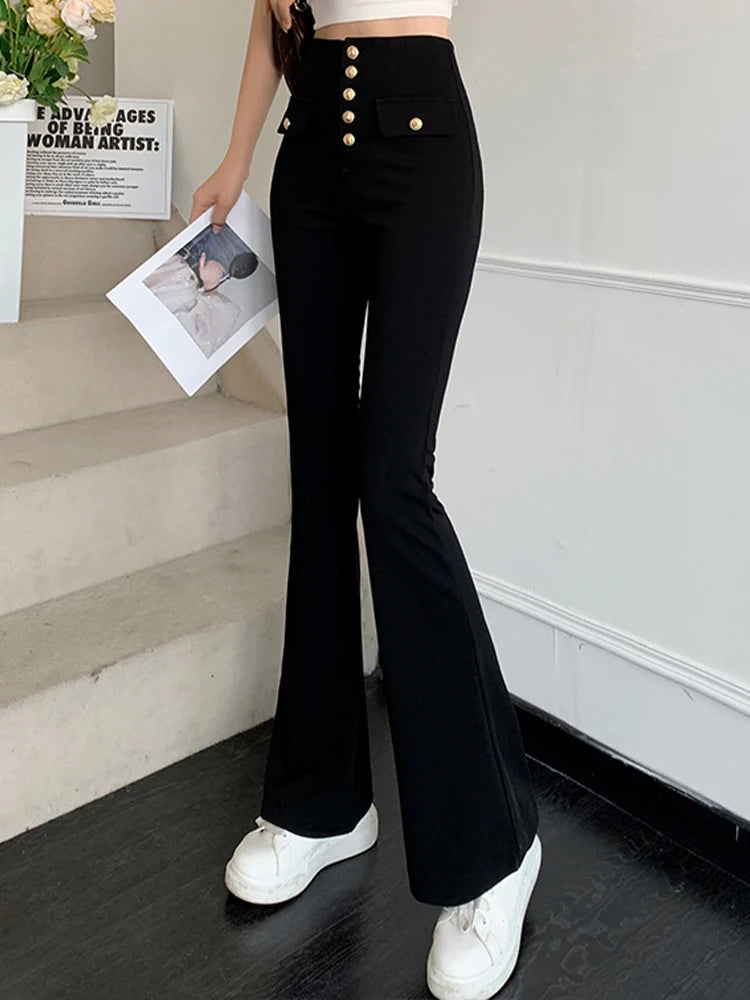 
                  
                    Pantalone Nero Donna Casual Elegante Bottoni Wide Leg Vita Alta Tasche - LE STYLE DE PARIS
                  
                