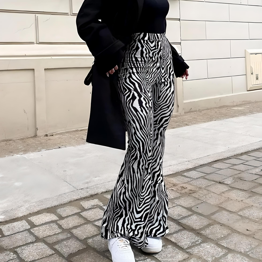 Pantalone Casual Donna Wide Leg Elasticizzato Morbido Motivo Zebrato - LE STYLE DE PARIS