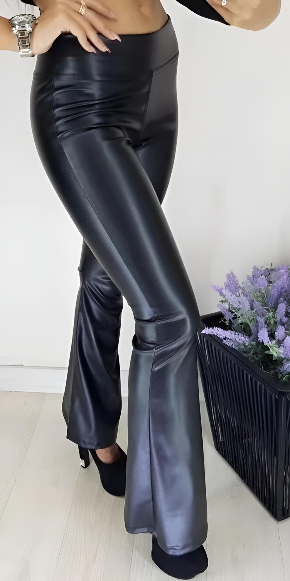 Pantalone Donna Vita Alta Ecopelle Zampa Aderente Casual Elegante Sensuale - LE STYLE DE PARIS