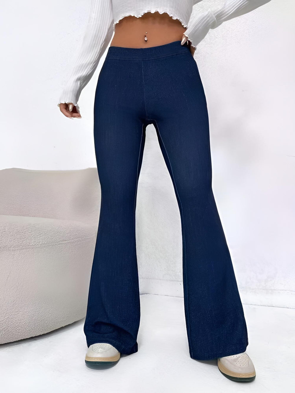 Pantalone Donna Jeans Denim Elastico Zampa Casual Comodo Easy - LE STYLE DE PARIS