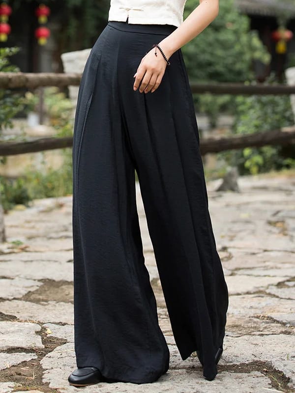 Pantalone Donna Vita Alta Palazzo Monocolore Casual Elegante Comodo Easy - LE STYLE DE PARIS