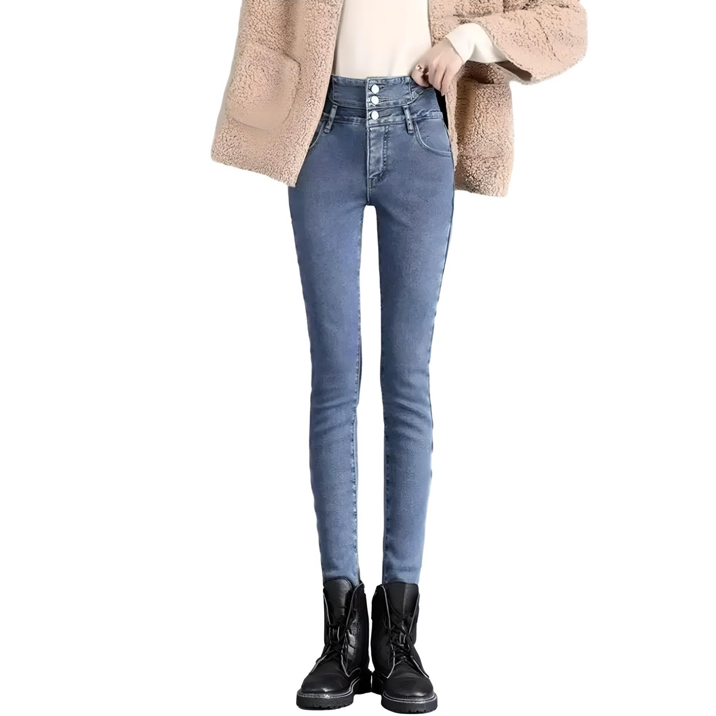 
                  
                    Jeans Skinny Donna Vita Alta Interno Pile Invernale Termico Bottoni Elasticizzato Casual - LE STYLE DE PARIS
                  
                
