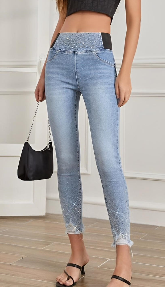 
                  
                    Pantalone Donna Jeans Strass Vita Alta Skinny Casual Comodo - LE STYLE DE PARIS
                  
                