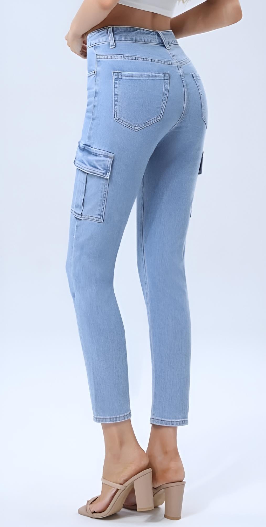 Pantalone Donna Jeans Vita Alta Skinny Tasca Passante Bottone Cerniera Aderente Casual - LE STYLE DE PARIS