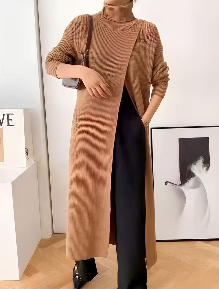 
                  
                    Maglione Donna Lungo Maxi Pull Collo Alto Portafoglio Spacco Casual Elegante Caldo - LE STYLE DE PARIS
                  
                