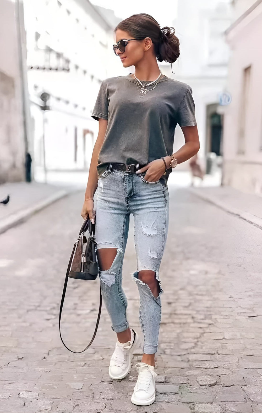 Pantalone Donna Jeans Strappi Skinny Tasche Passanti Casual Sensuale - LE STYLE DE PARIS