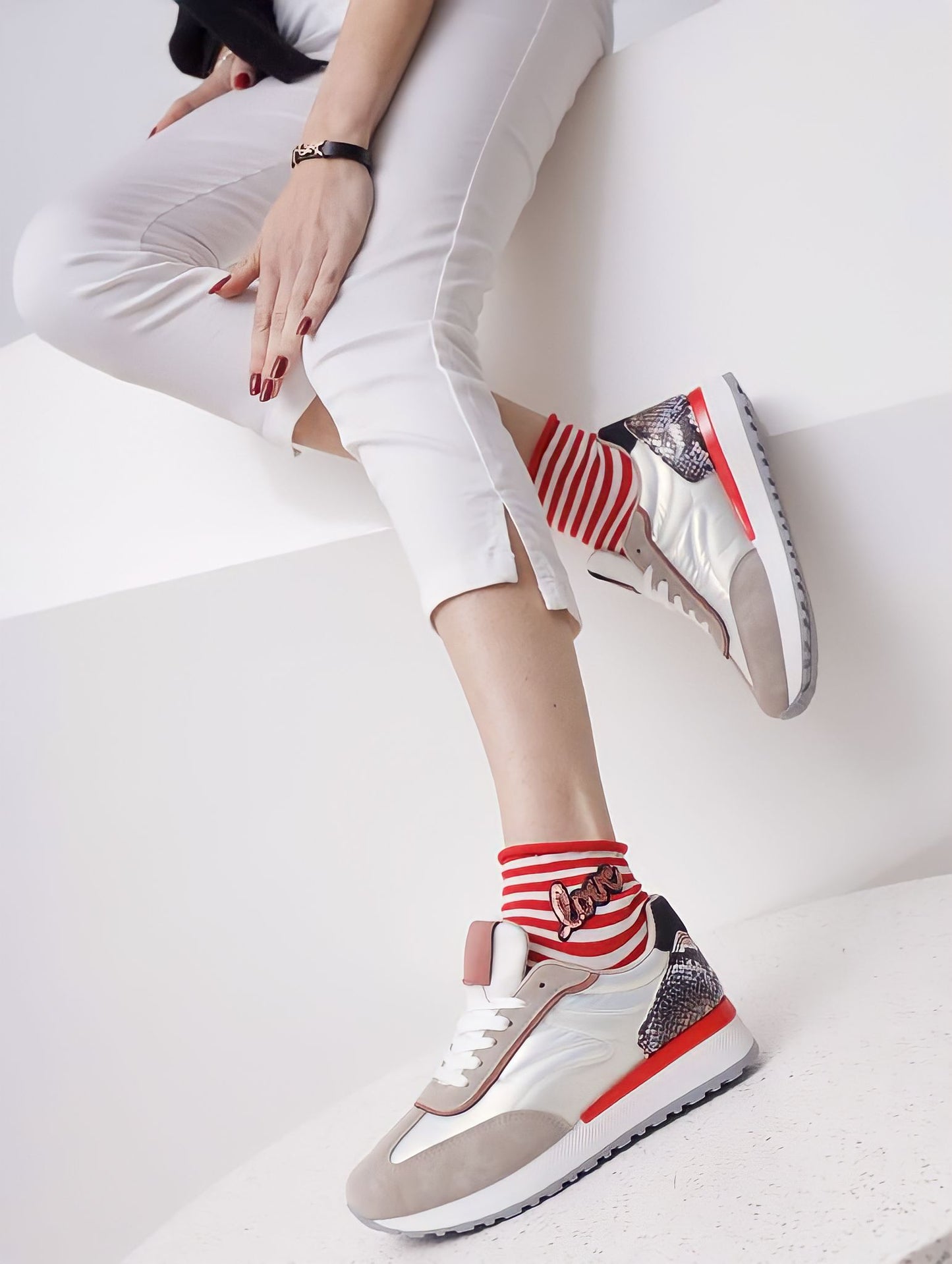 Scarpe Donna Sneakers Multicolore Lacci Gomma Alta Casual Comode - LE STYLE DE PARIS