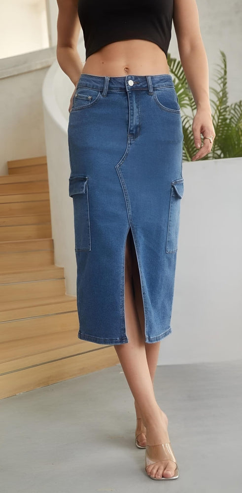 
                  
                    Gonna Donna Longuette Jeans Tasche Bottone Spacco Casual - LE STYLE DE PARIS
                  
                
