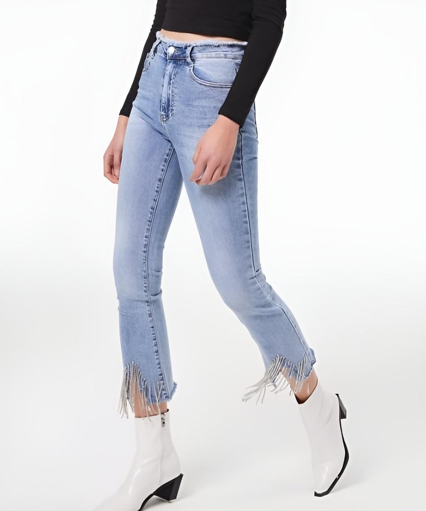 Pantalone Donna Jeans Skinny Strass Frange Tasche Casual Sensuale - LE STYLE DE PARIS
