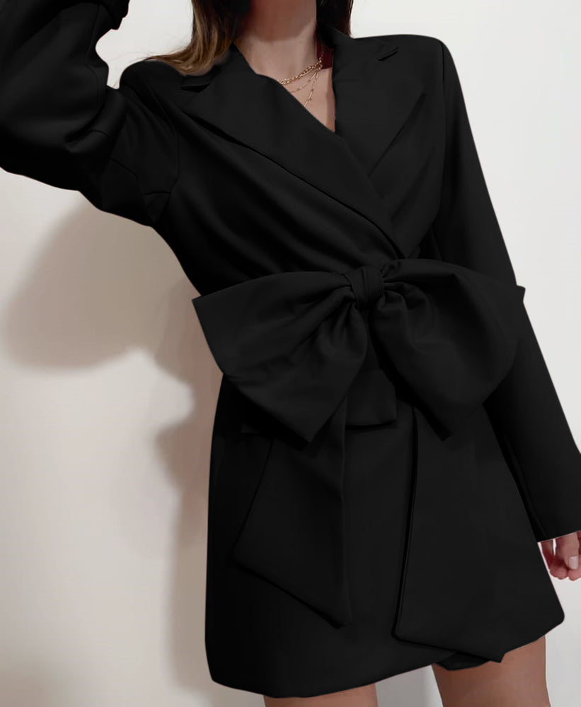 Vestito Donna Blazer Scollo V Fiocco Casual Elegante - LE STYLE DE PARIS