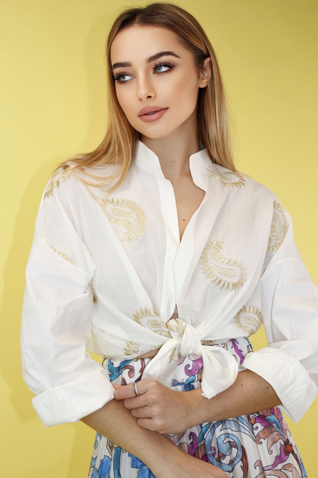Camicia Donna Fantasia Ricamo Colletto Coreano Casual Elegante - LE STYLE DE PARIS