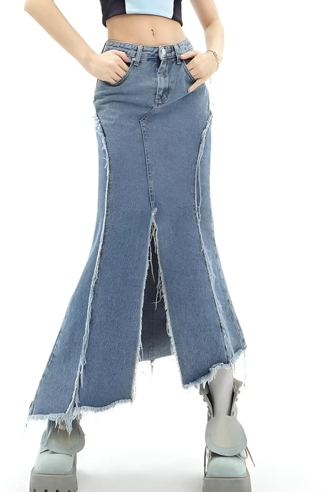 Gonna Donna Longuette Jeans Spacco Cerniera Bottone Casual Comoda - LE STYLE DE PARIS