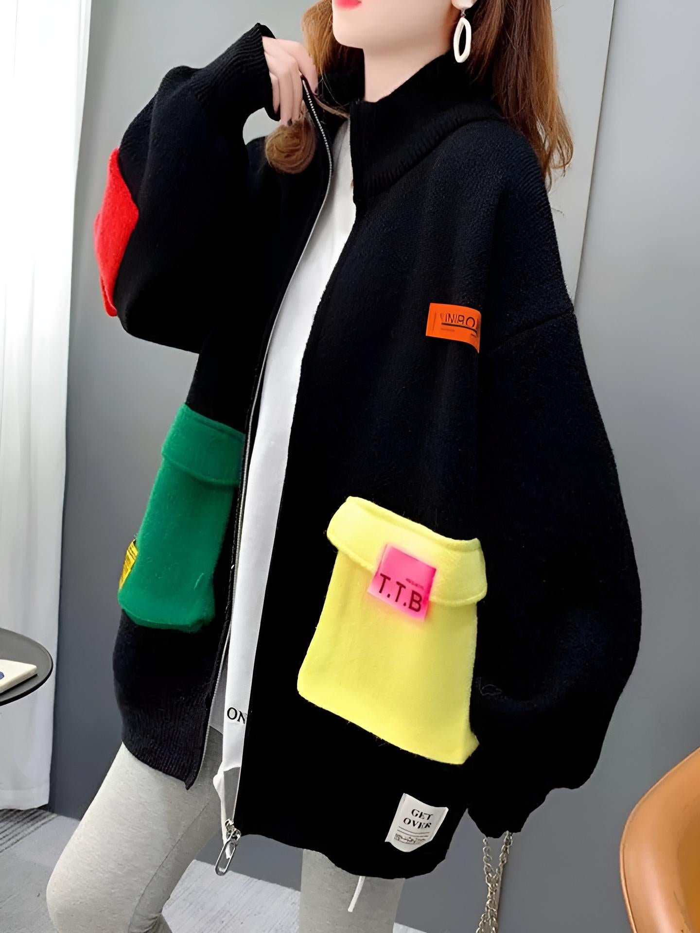 Giacca Donna Capospalla Felpa Tasche Multicolore Cerniera Over Size Casual Comodo Caldo - LE STYLE DE PARIS