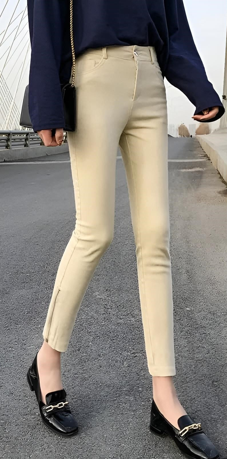 Pantalone Donna Bottone Slim Passanti Skinny Casual Elegante - LE STYLE DE PARIS
