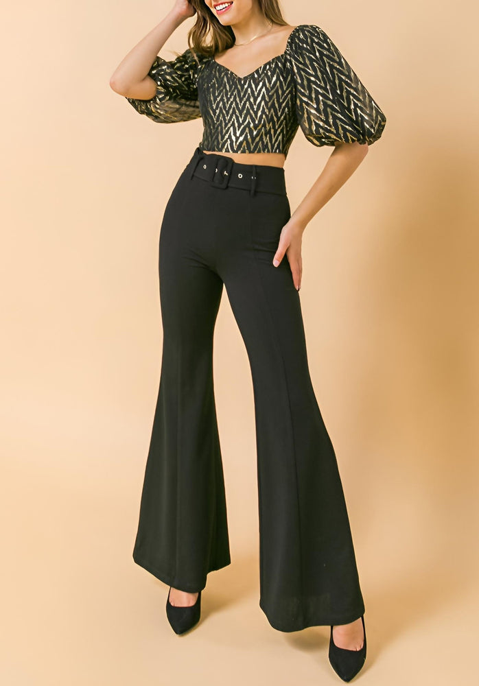 Pantalone Donna Zampa Vita Alta Aderente Cintura Casual Elegante - LE STYLE DE PARIS