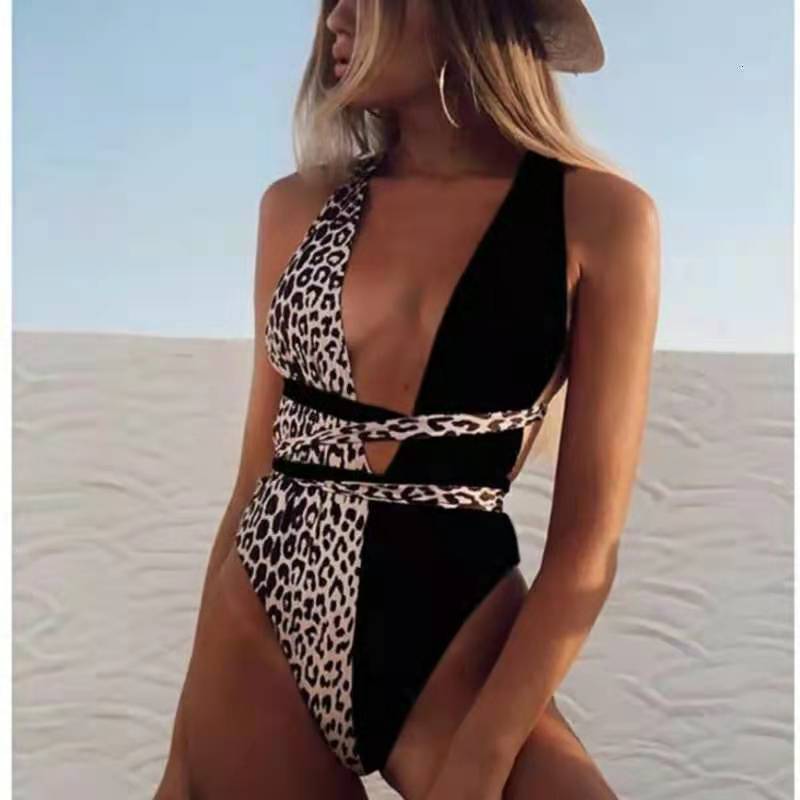 Costume Donna Intero Scollo V Fantasia Animalier Lacci Moda Mare Beachwear - LE STYLE DE PARIS