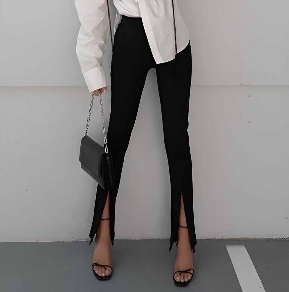 Pantalone Donna Leggings Ecopelle Vita Alta Skinny Spacco Casual Elegante Aderente - LE STYLE DE PARIS