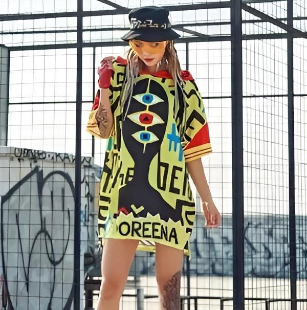 Vestito Donna Morbido Cappuccio Multicolore Mezza Manica Casual - LE STYLE DE PARIS