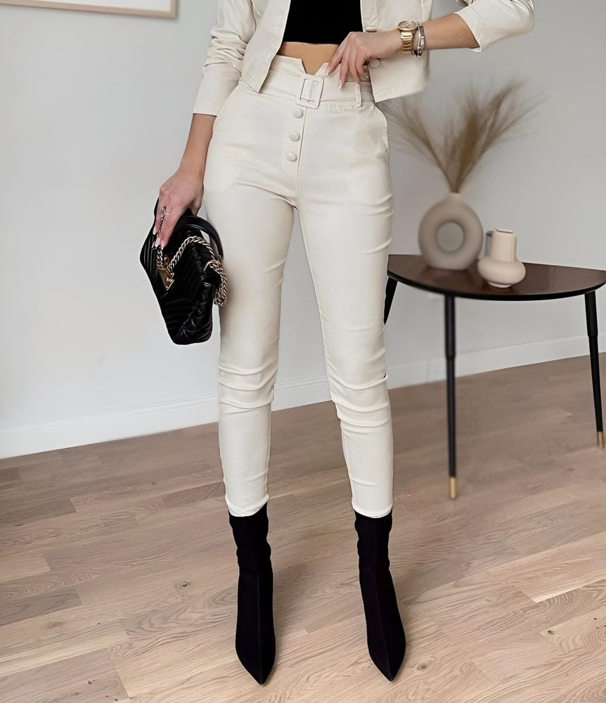 Pantalone Donna Vita Alta Cintura Bottoni Slim Casual Elegante - LE STYLE DE PARIS