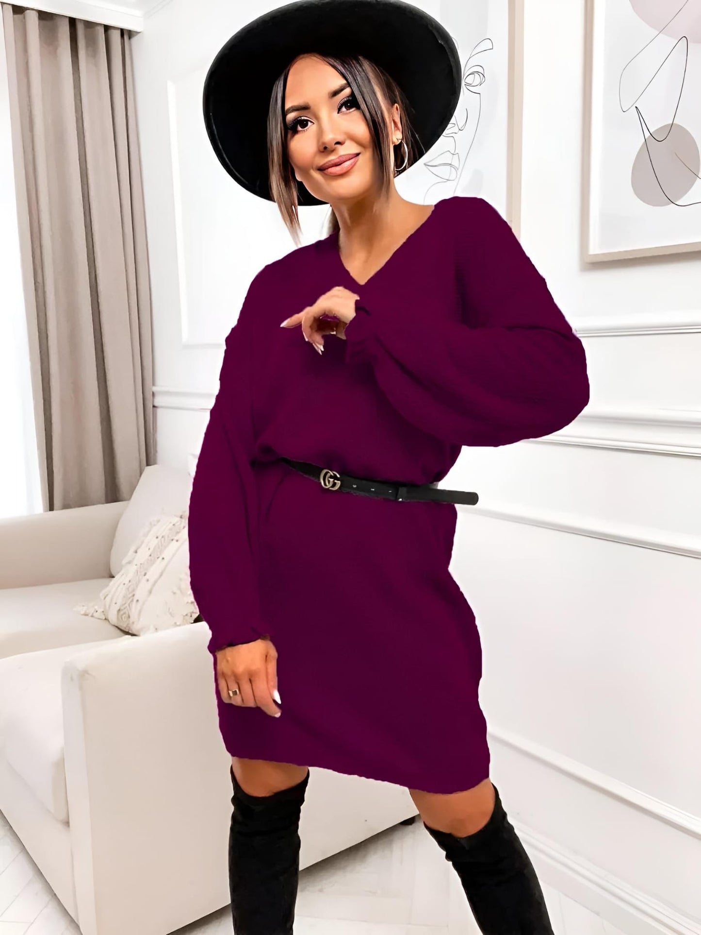 
                  
                    Vestito Donna Maxi Pull Scollo V Morbido Caldo Morbido Casual Elegante - LE STYLE DE PARIS
                  
                
