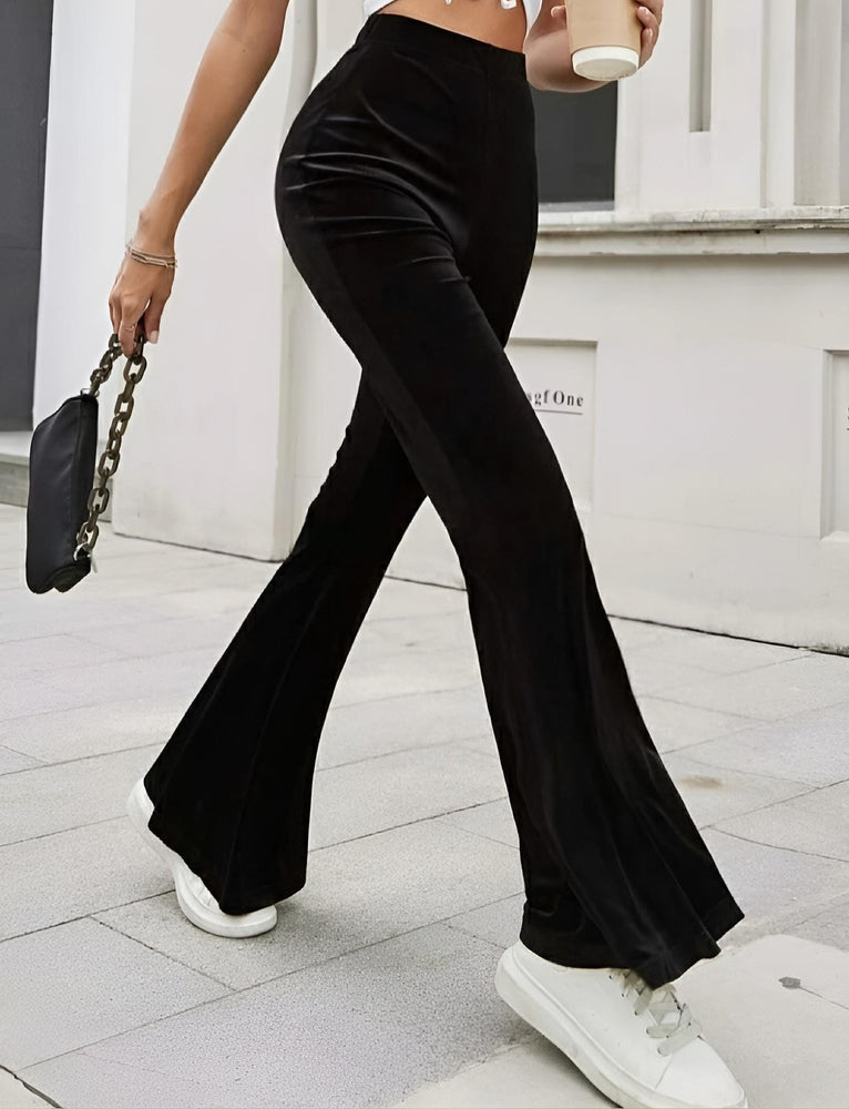 Pantalone Donna Vita Alta Zampa Ciniglia Elastico Casual Elegante - LE STYLE DE PARIS