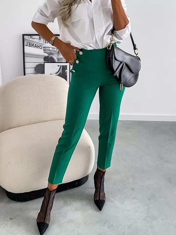 
                  
                    Pantalone Donna Bottoni Vita Alta Tasche Elegante Casual Sensuale - LE STYLE DE PARIS
                  
                