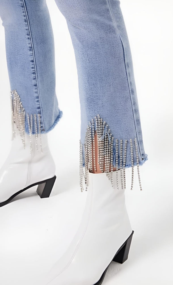 Pantalone Donna Jeans Skinny Strass Frange Tasche Casual Sensuale - LE STYLE DE PARIS