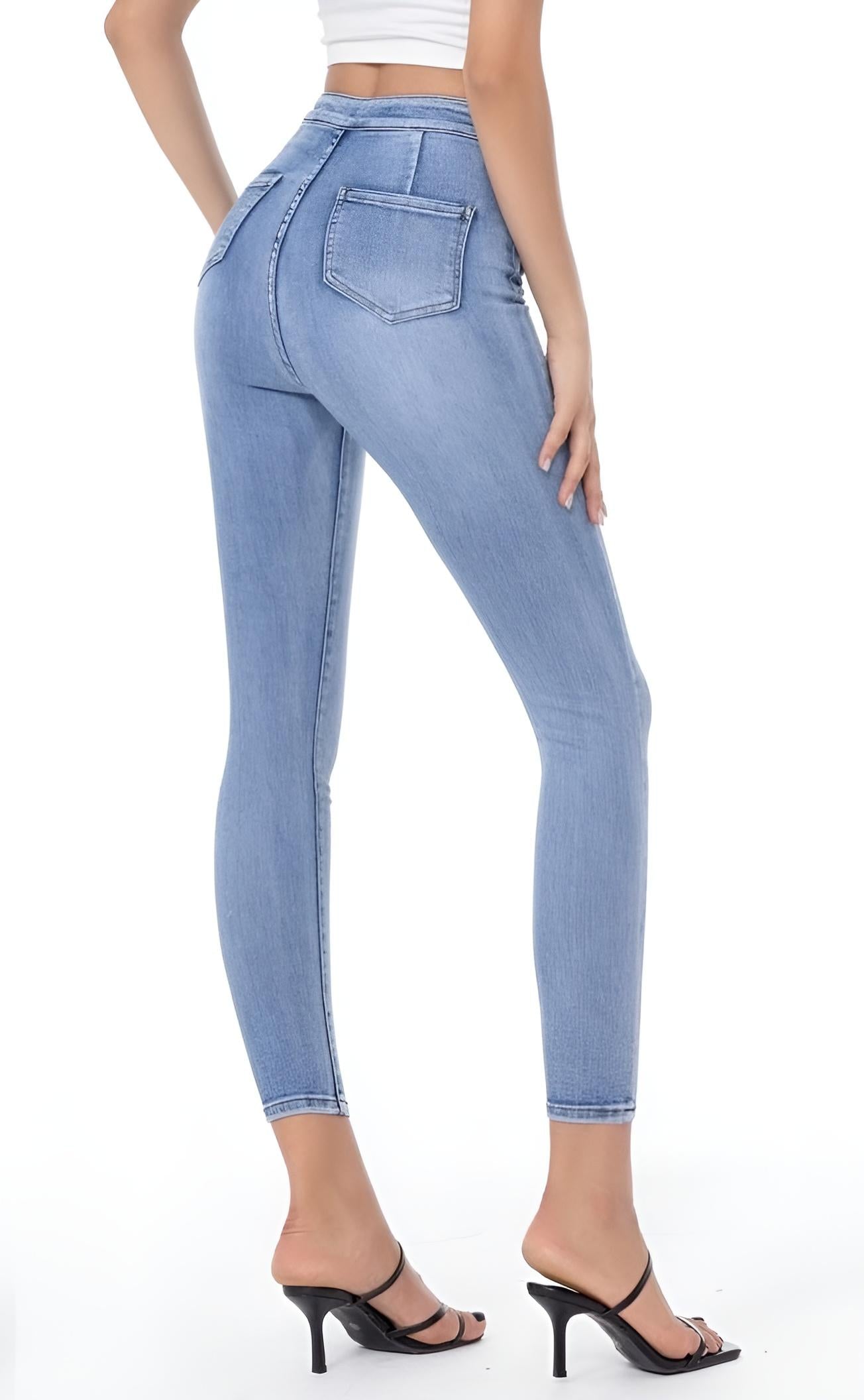Pantalone Donna Jeans Bottone Vita Alta Slim Skinny Aderente Casual Easy - LE STYLE DE PARIS