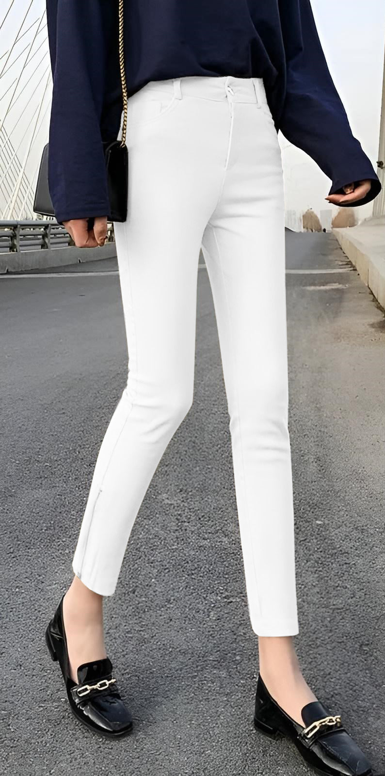 
                  
                    Pantalone Donna Bottone Slim Passanti Skinny Casual Elegante - LE STYLE DE PARIS
                  
                