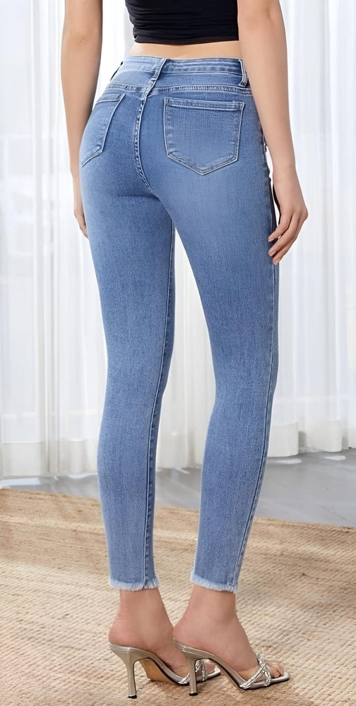 Pantalone Donna Jeans Tasche Bottone Frange Strass Slim Casual - LE STYLE DE PARIS