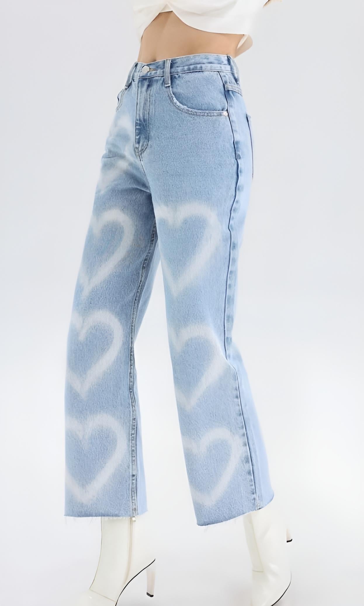 
                  
                    Jeans Donna Pantalone Palazzo Bottone Tasche Fantasia Cuore Casual - LE STYLE DE PARIS
                  
                