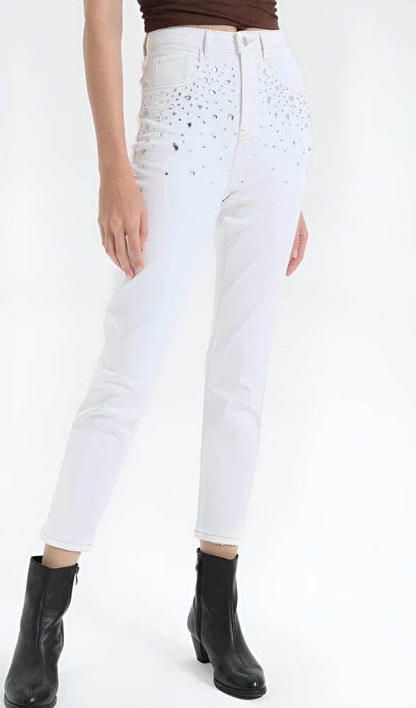 Jeans Donna Pantalone Strass Tasche Vita Alta Casual Comodo - LE STYLE DE PARIS