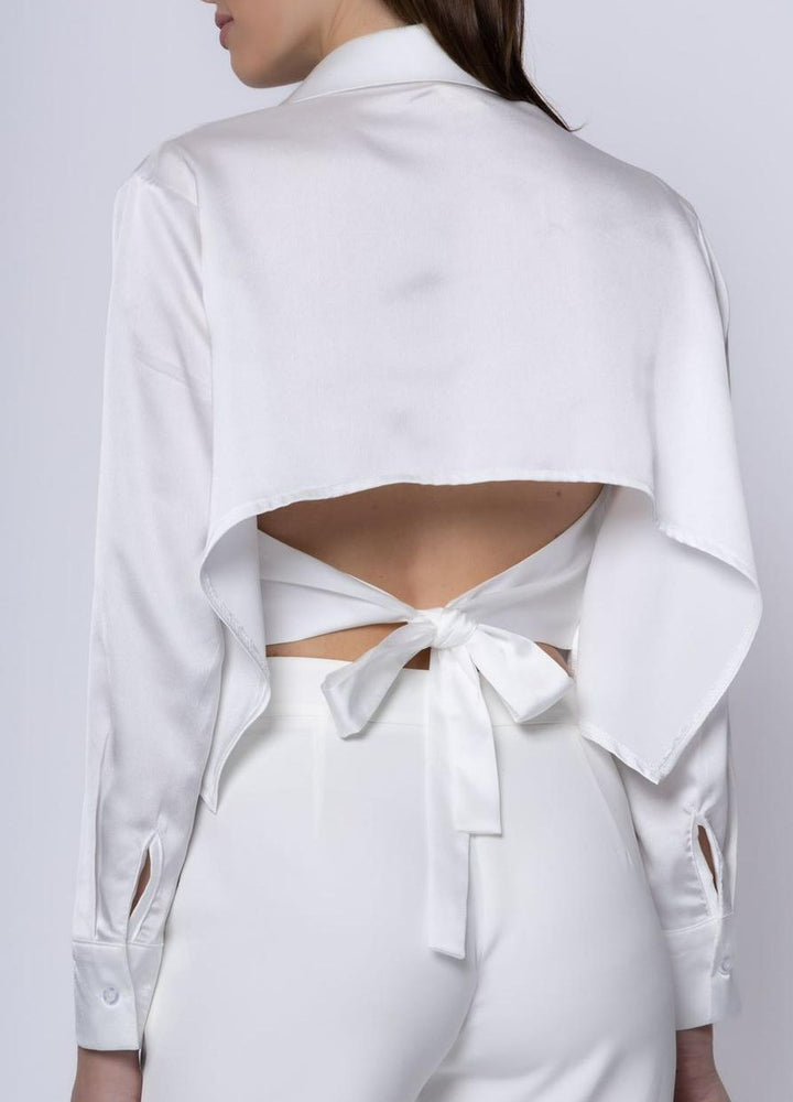 Camicia Donna Cropped Asimmetrica Fiocco Bottoni Casual Elegante - LE STYLE DE PARIS