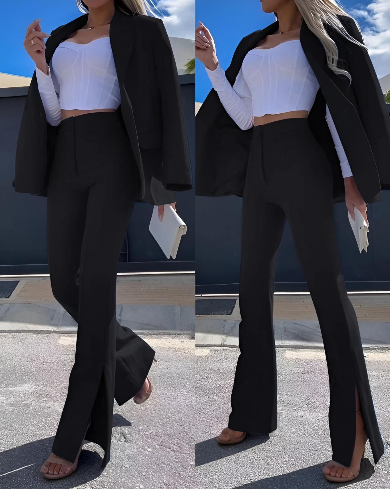 
                  
                    Tailleur Donna Completo Giacca Pantalone Vita Alta Zampa Spacco - LE STYLE DE PARIS
                  
                