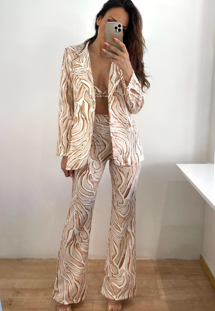 
                  
                    Tailleur Donna Set Giacca Top Pantalone Zampa Bicolore Fantasia Casual Elegante - LE STYLE DE PARIS
                  
                