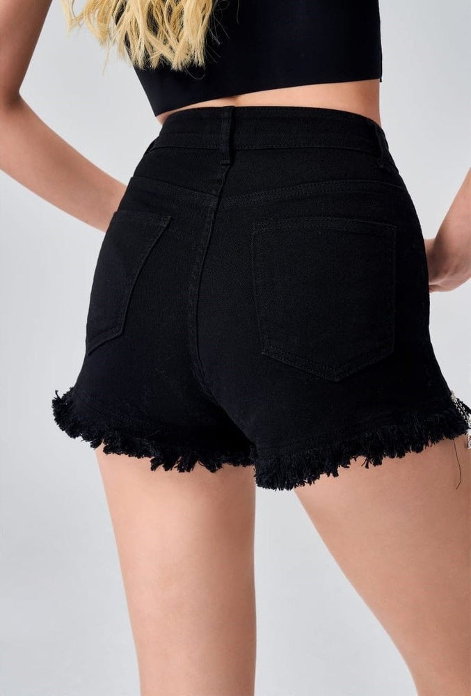 
                  
                    Shorts Donna Jeans Vita Alta Tasche Bottoni Frange Strass Gioiello - LE STYLE DE PARIS
                  
                