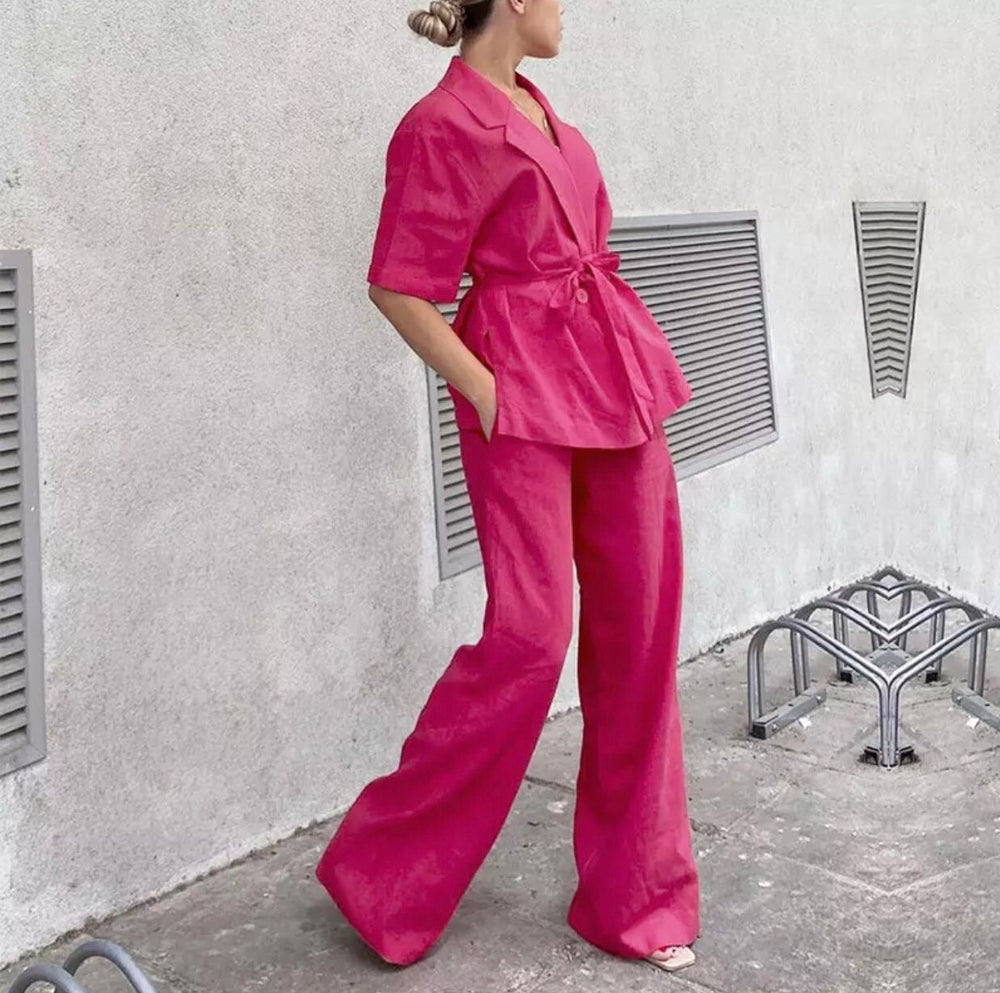 
                  
                    Tailleur Donna Giacca Bottoni Cintura Pantalone Palazzo Casual Elegante - LE STYLE DE PARIS
                  
                