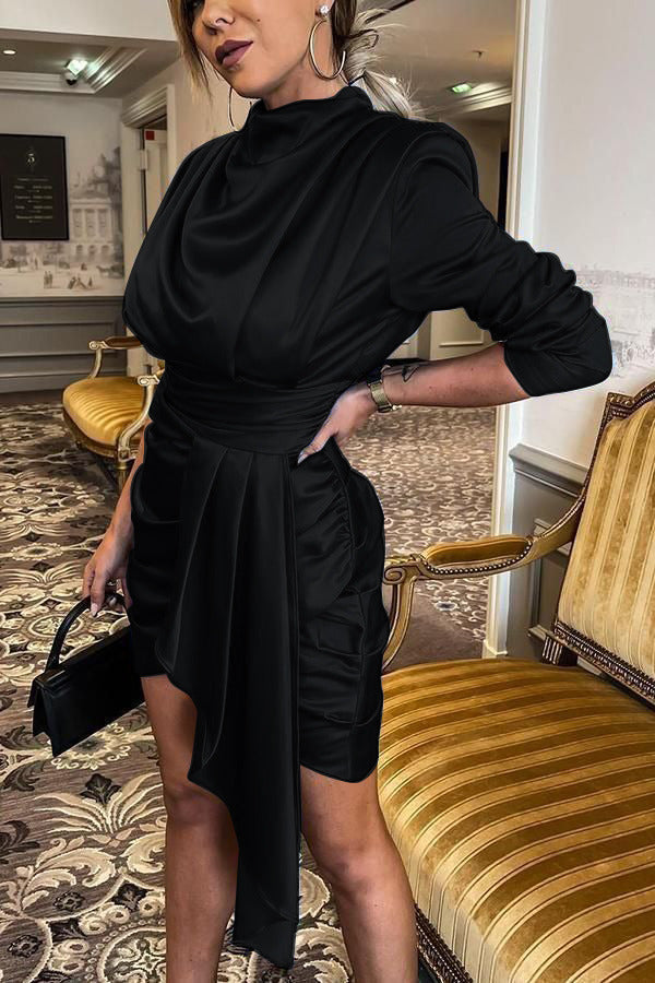 
                  
                    Vestito Donna Giro Collo Manica Lunga Coda Fascia Gonna Asimmetrica Elegante - LE STYLE DE PARIS
                  
                