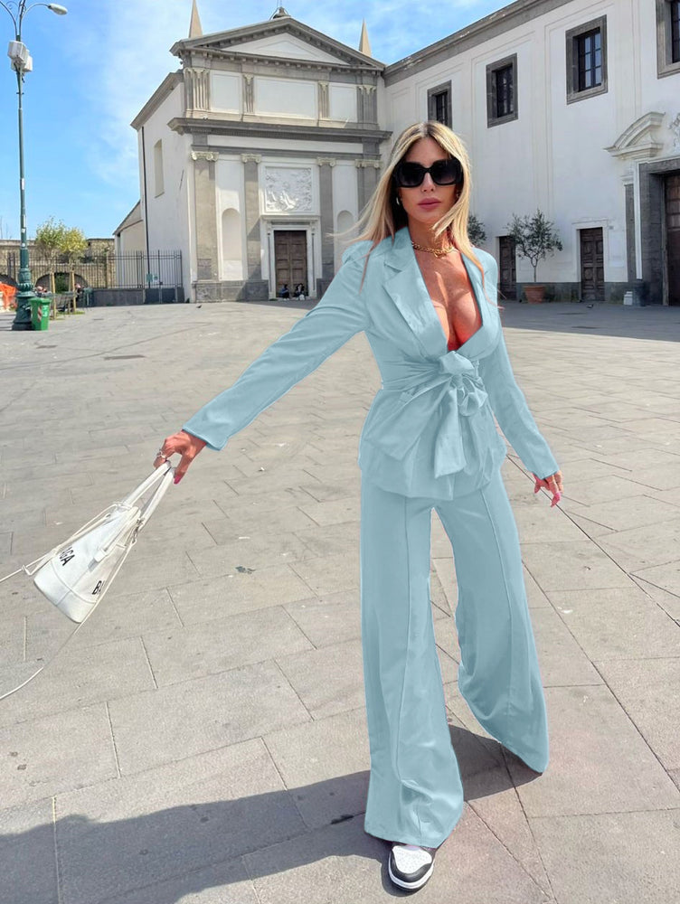 
                  
                    Tailleur Donna Giacca Fiocco Pantalone Zampa Morbido Casual Elegante - LE STYLE DE PARIS
                  
                