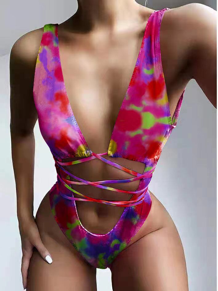 Costume Donna Intero Cut Out Multicolore Lacci Moda Mare Beachwear Sexy - LE STYLE DE PARIS