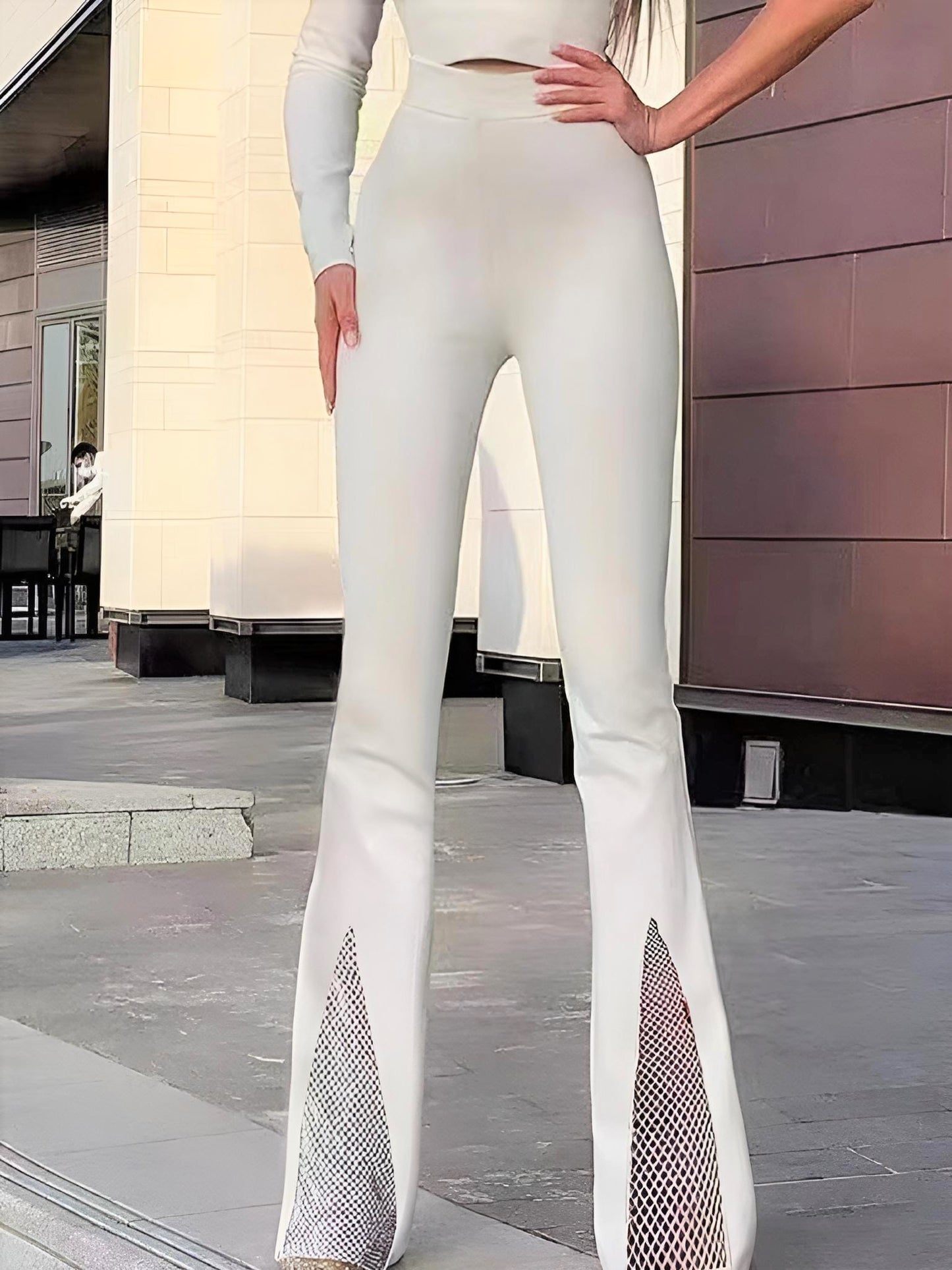 Pantalone Donna Vita Alta Zampa Spacco Strass Sensuale Elegante - LE STYLE DE PARIS