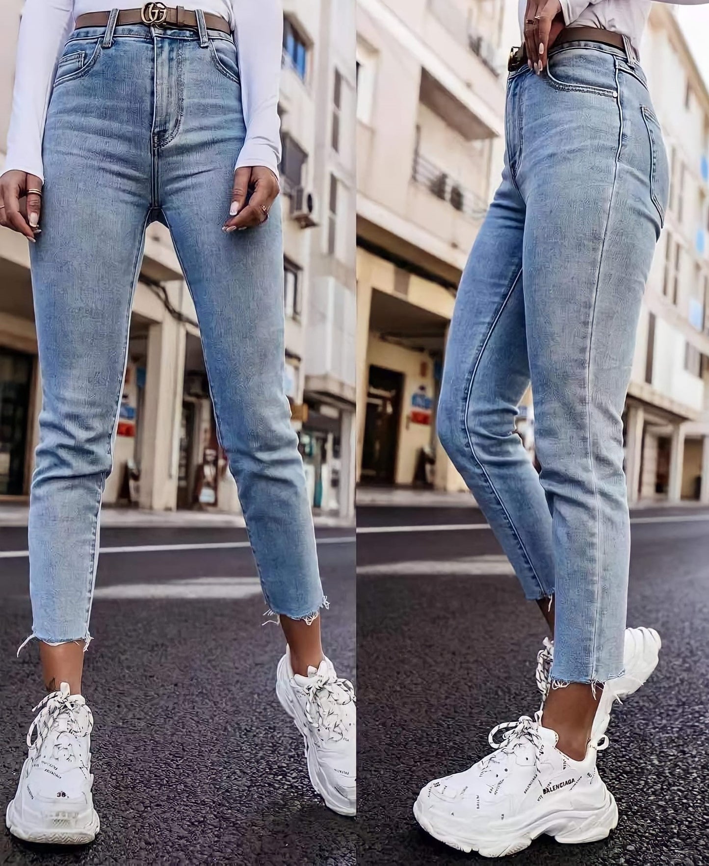 Jeans Donna Vita Alta Bottone Tasche Aderente Skinny Casual - LE STYLE DE PARIS