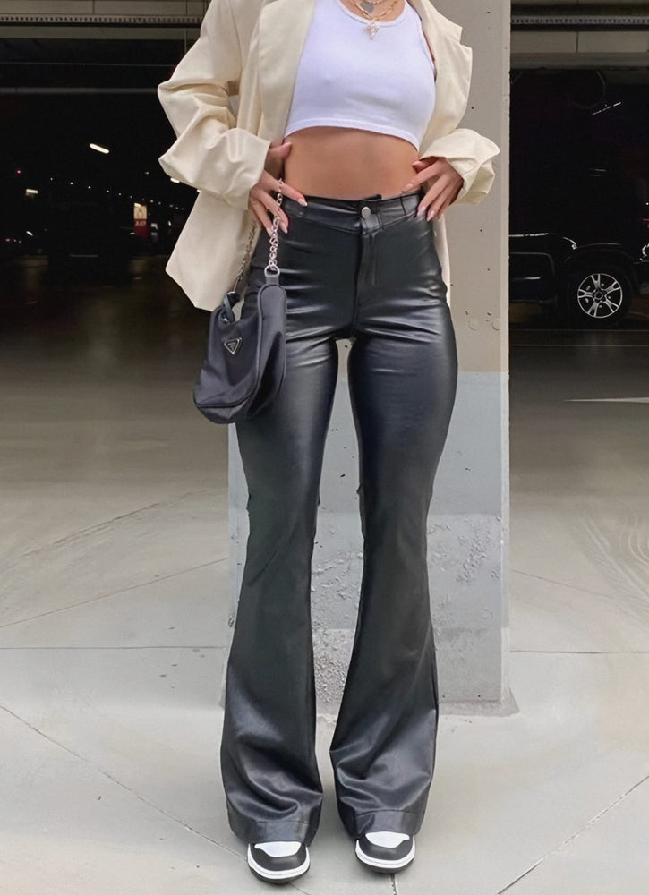 Pantalone Donna Ecopelle Aderente Zampa Bottone Casual Elegante Sensuale - LE STYLE DE PARIS