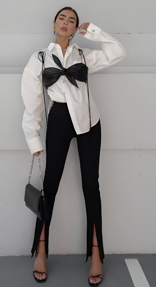 Pantalone Donna Leggings Ecopelle Vita Alta Skinny Spacco Casual Elegante Aderente - LE STYLE DE PARIS