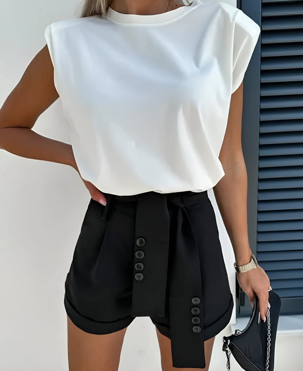 Shorts Donna Pantaloncino Cintura Bottoni Casual Elegante Comodo - LE STYLE DE PARIS