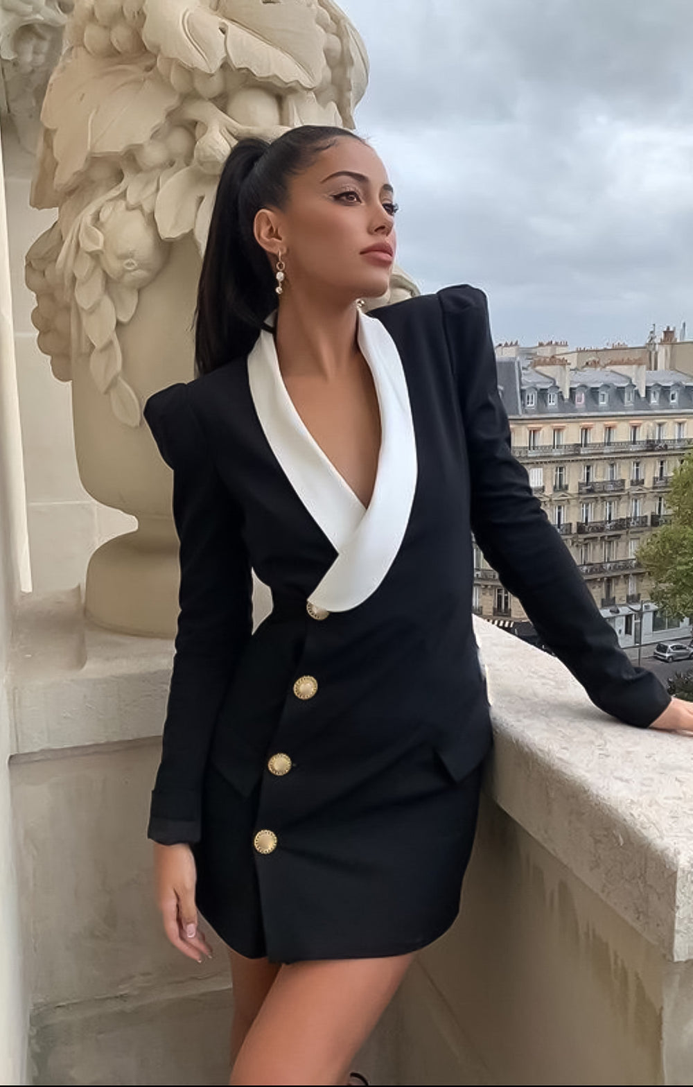 Vestito Donna Bicolore Bottoni Scollo Profondo - LE STYLE DE PARIS