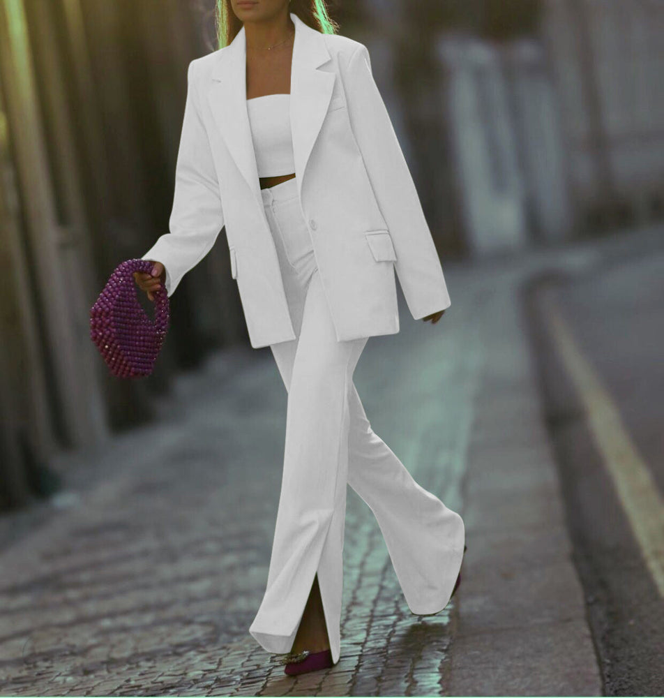 Tailleur Donna Elegante Giacca Blazer Pantalone Zampa Spacco - LE STYLE DE PARIS