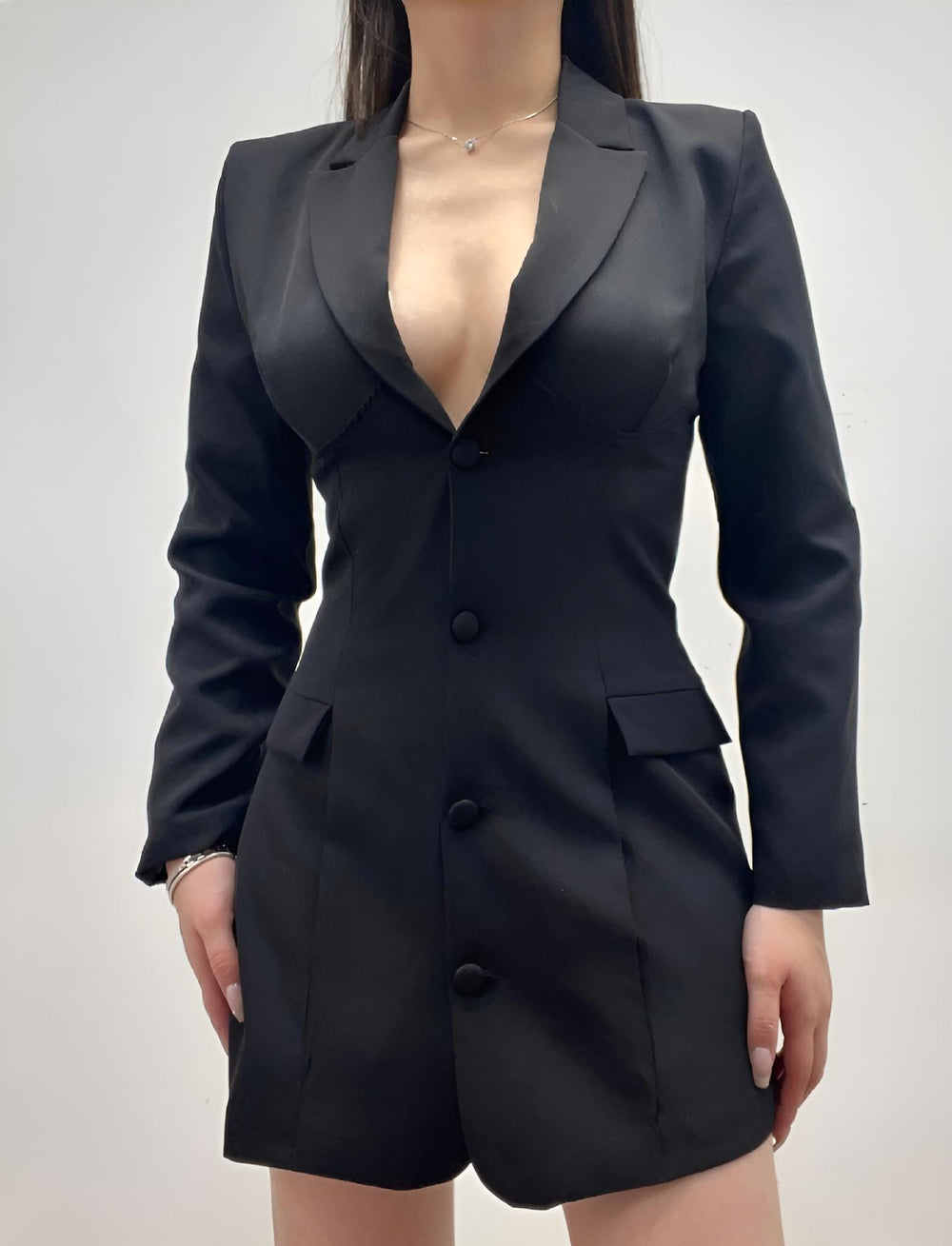 Vestito Donna Giacca Bottoni Scollo V Profondo Colletto Manica Lunga Elegante Sensuale - LE STYLE DE PARIS
